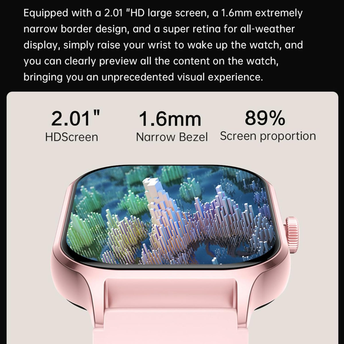 Smart Watch for Women Men, 2.01” Fitness Tracker with Heart Rate Sleep Monitor, IP67 Waterproof (Pink)