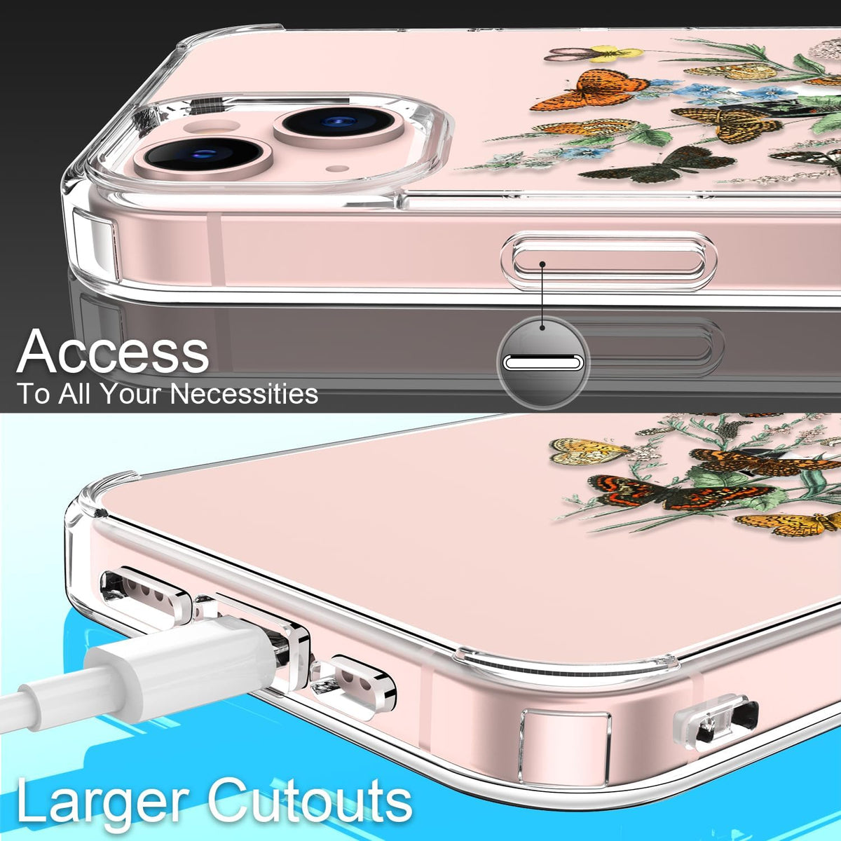 GiiKa iPhone 13 Case with Screen Protector, Clear Protective Floral Shockproof Hard Case with TPU Bumper