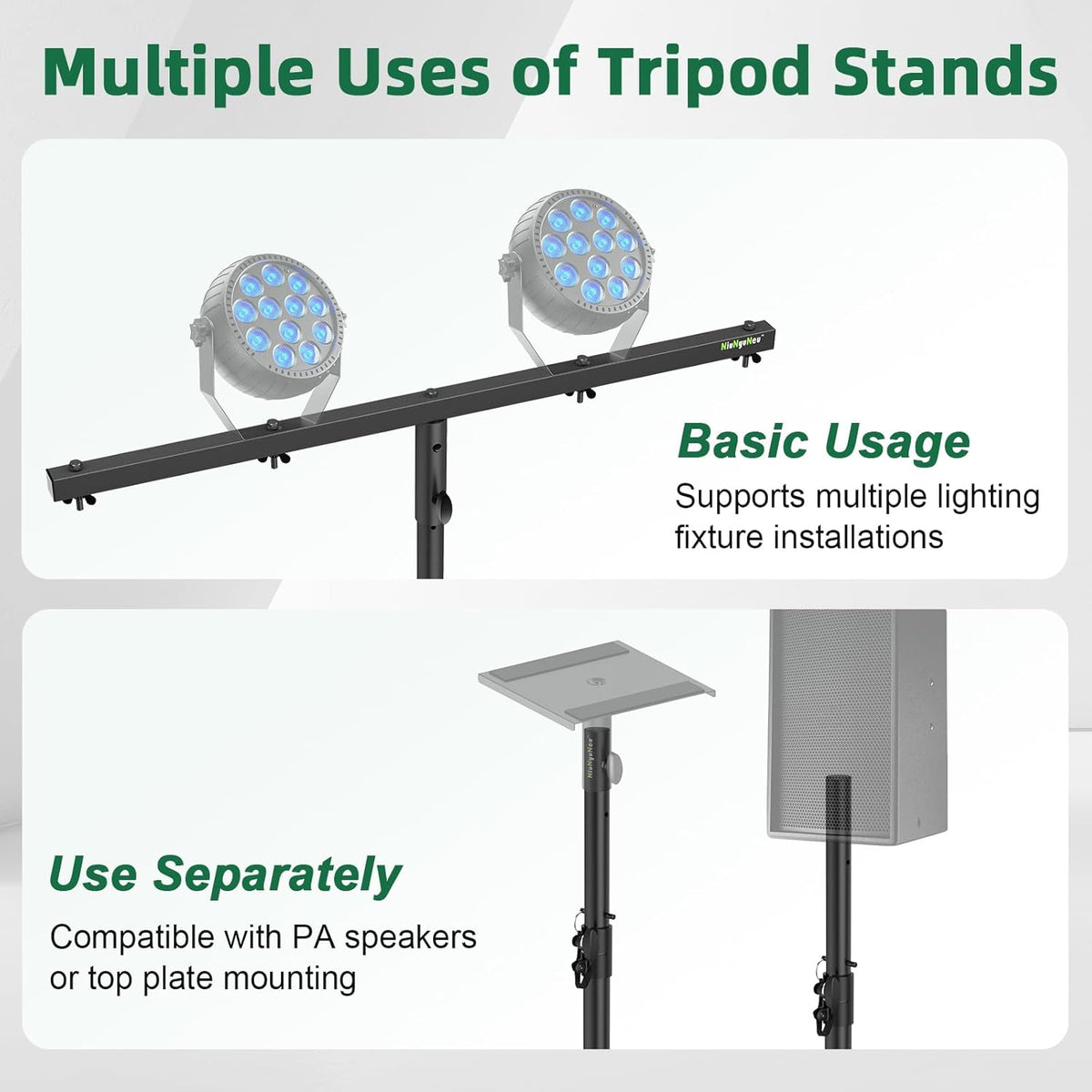 Dj Light Stand Metal T-Bar Stage Stand for Par Lights Tripod Light Stand with Crossbar Mount, with a Carry Bag, Set of 2