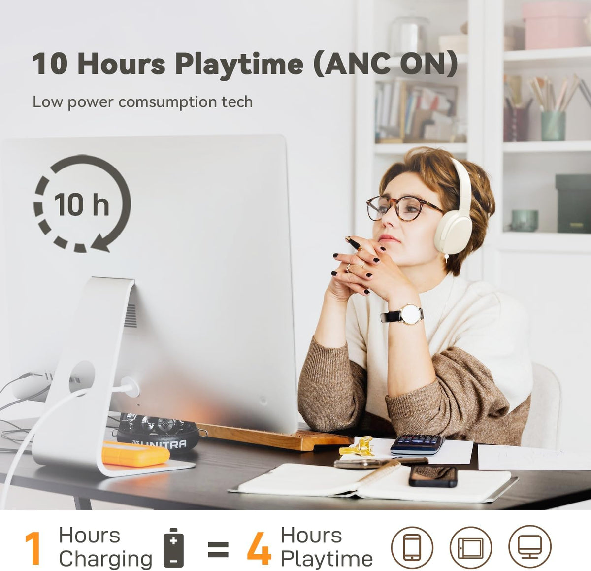 FIKDCMJBluetooth Headphones Over Ear, Wireless Headphones 12H Playtime, Noise Cancelling, HiFi Stereo Foldable