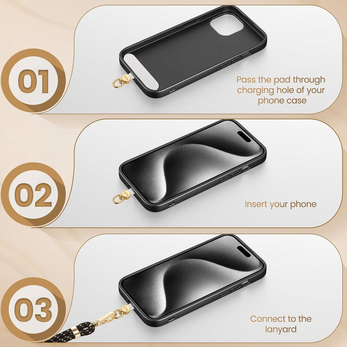 OUTXE Phone Tether Tab Rotatable 360°, 4 Pack Phone Lanyard Patch for Phone Strap Compatible iPhone & Other Cell Phone (White)
