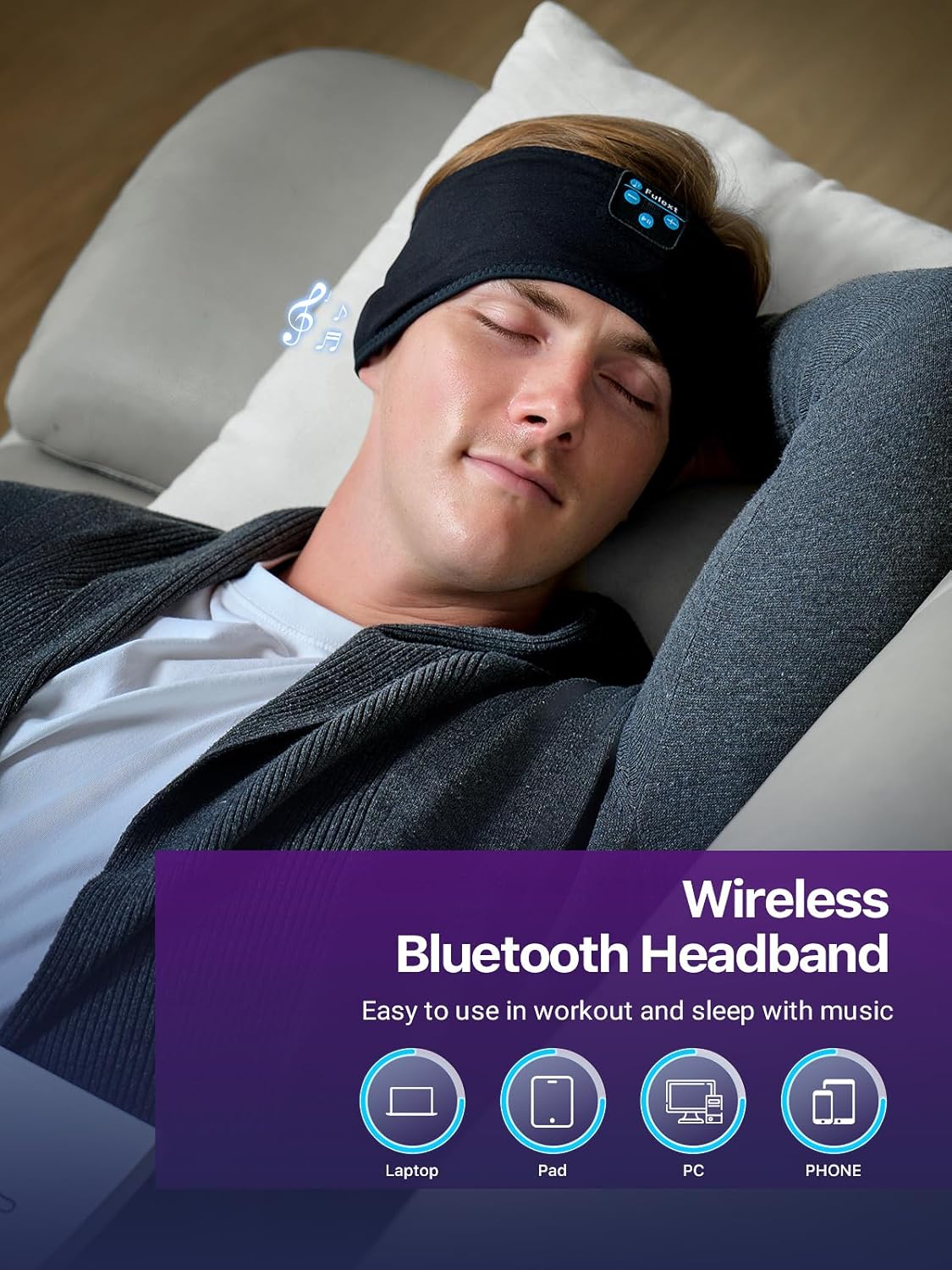 Bluetooth Sleep Headphones with Soft Eye Mask for Side Sleepers - Ideal for Travel, Yoga, Sports, and Housework.