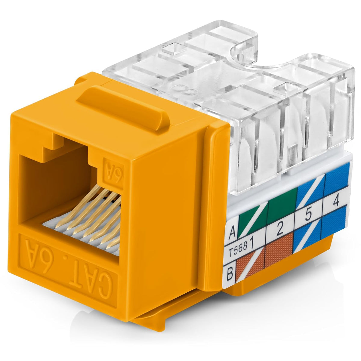 Everest 90° Angled RJ45 Cat6A Keystone Jacks 10-Pack in Yellow - Slim Profile Female RJ45 Connectors - Cat 6A Keystone Jack - Compatible with 90° Angled Speed Termination Tool - easyJACK (B094WB91H3)