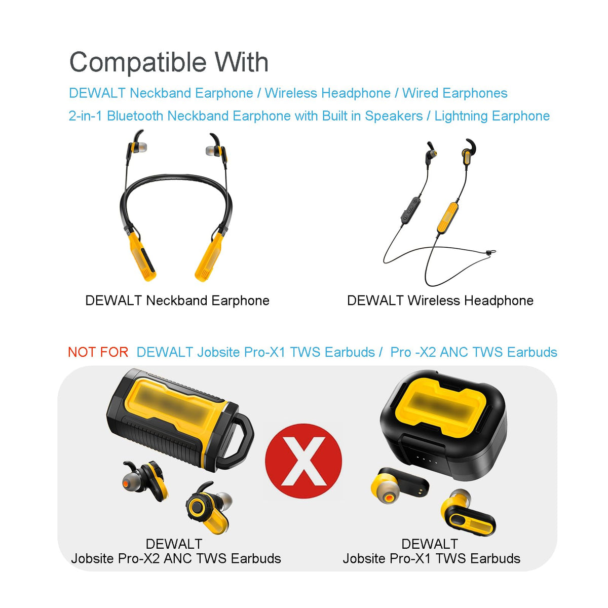 Klowcok Replacement Silicone Triple Flange Ear Tips for DEWALT Neckband Headphones, Not for DEWALT TWS Earbuds, Soft Ear Cushions, 6 Pairs (S/M/L)