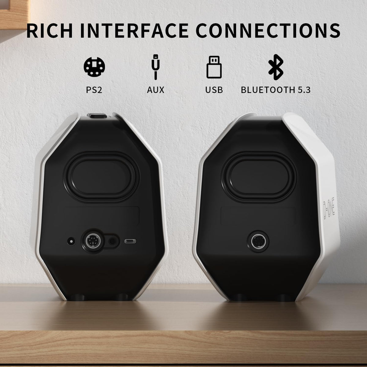 D-ONE 30W PC Gaming Computer Speakers for Laptop, Mac, Desktop Computer, Woofer Speakers, Bluetooth, USB, 3.5mm AUX Inputs, RGB Lights, Multimedia Speakers, White