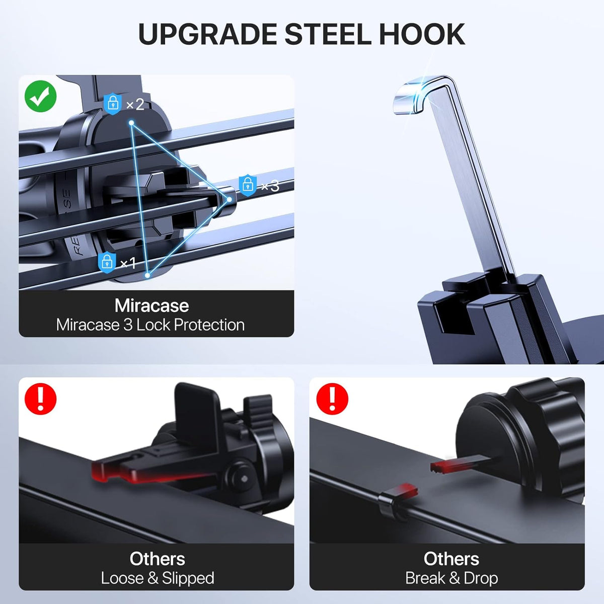 Miracase Upgraded-2nd Generation Universal Phone Holders for Your Car, 3 in 1 Air Vent Car Phone Holder Mount Compatible with iPhone 16/15/14/13/12/11 Series and All Phones