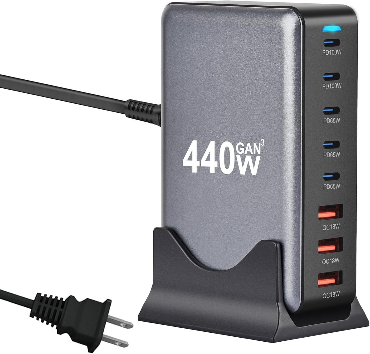 440W USB C Fast Charger Block, 8 Port Charging Station, GaN Ⅲ Multi Port Charging Station Hub for Multiple Devices, Multiport USB Charger Station Compatible with MacBook iPhone iPad Dell