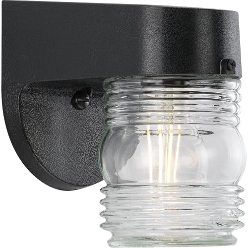Progress Lighting Polycarbonate Outdoor 1-Light Clear Lexan Traditional Outdoor Wall Light Textured Black
