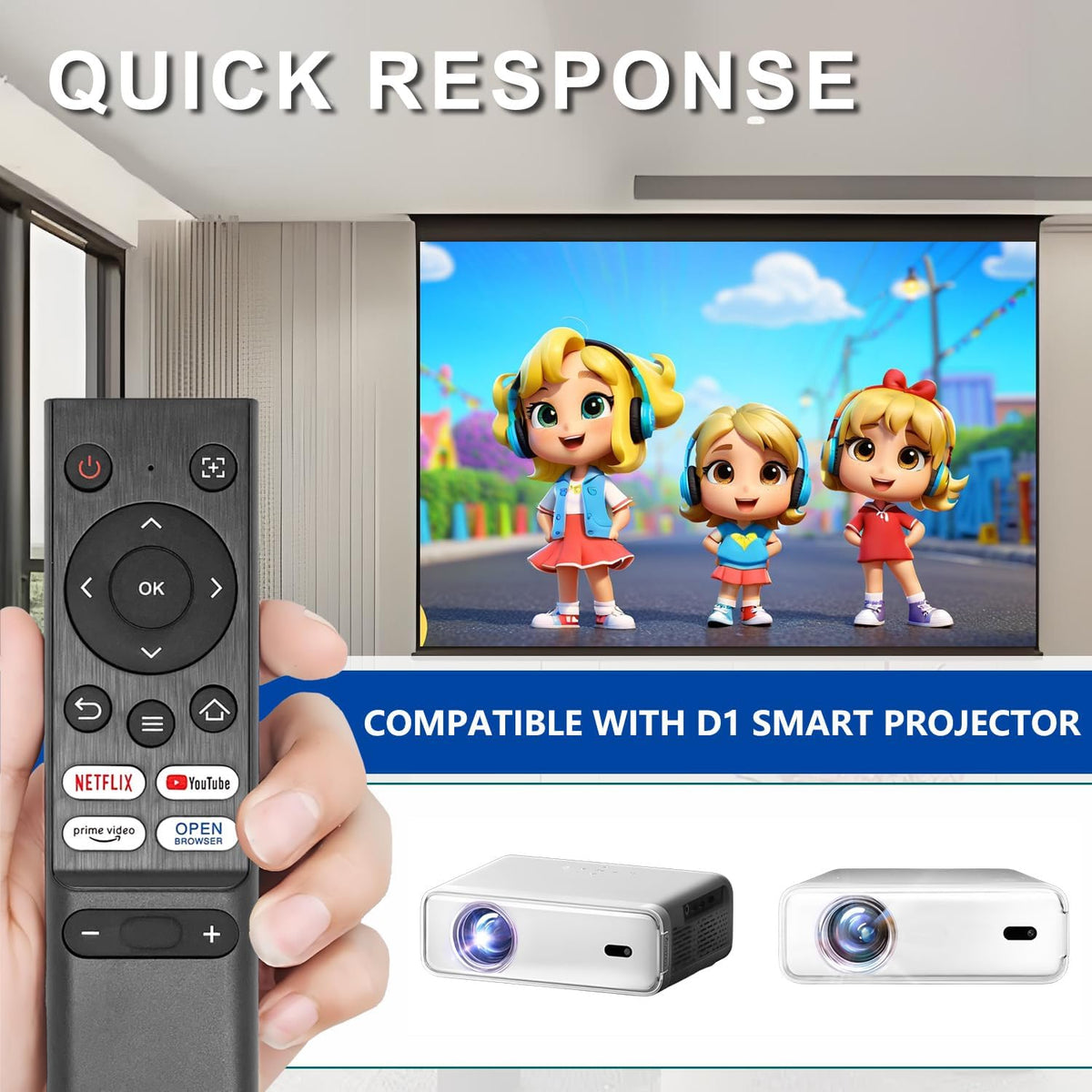 HODSEUKIN D1 Replacement Remote for Mini Projector,Compatible with Aurzen EAZZE Mini Projector.