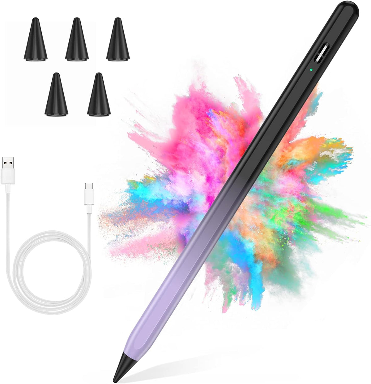 Stylus Pen for iPad 2018-2023 with Palm Rejection, Active Pencil for iPads 10th/9th/8th/7th/6th Gen, for iPad Pro11/12.9 inch, for iPads Air 5th/4th/3th, for iPad Mini 6th/5th Gen(Black and Purple)