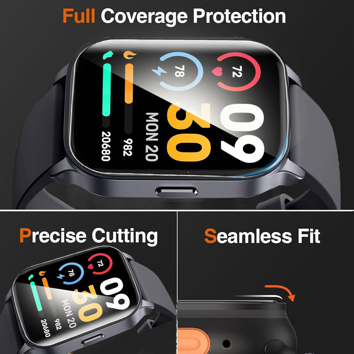 Uaue Smart Watch Screen Protector, [6 Pack] Full Coverage TPU Clear Film for Donerton T50S 1.85" Smartwatch