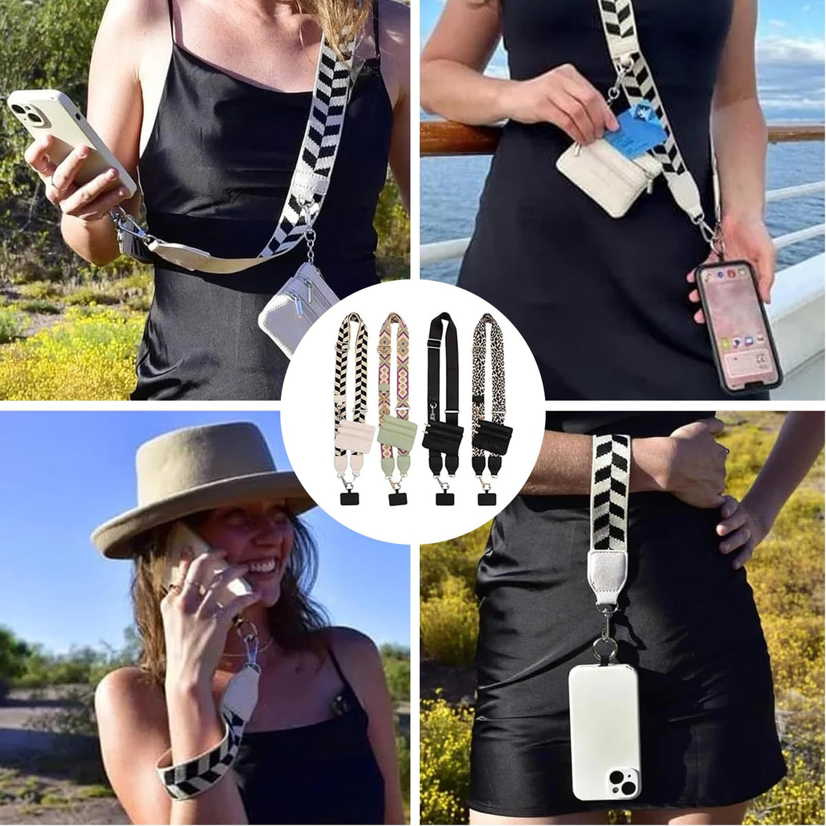 DANONI Clip and Go Strap for Phone with Wallebt Crossody,Phone Strap with Zippered Pouch,Adjustable Phone Strap Crossbody (Beige 1pc)