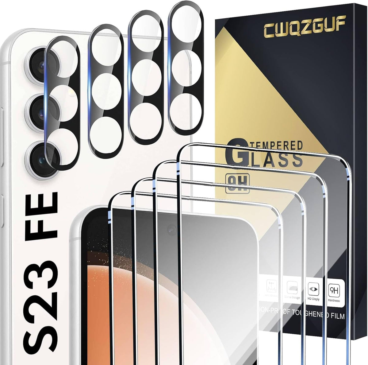 Samsung S23 FE Glass Screen Protector [4+4 Pack] - HD Tempered Glass, Anti-Scratch, Touch Sensitive, Fingerprint Unlock
