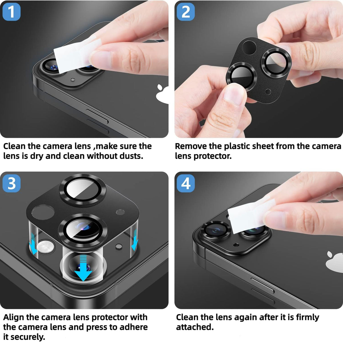 2 Pack Camera Lens Protector for iPhone 14/iPhone 14 Plus, Anti Scratch HD Tempered Glass Cover, Aluminum Alloy Case