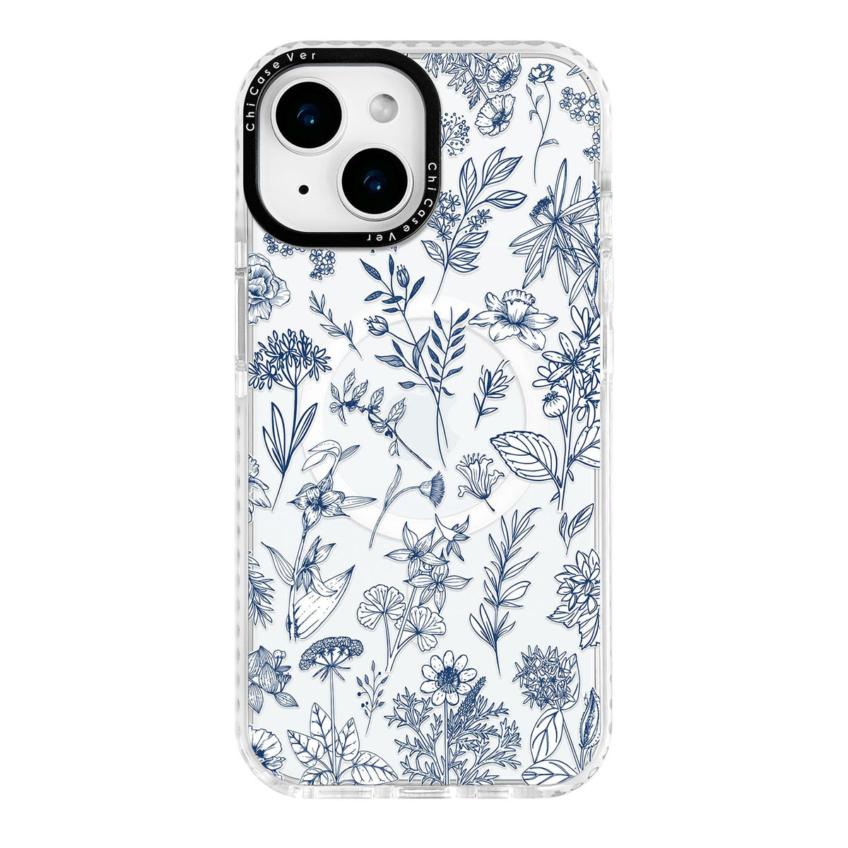 Chicasever For Iphone 13 & Iphone 14 Case, Blue White Floral Botanical Pattern, Elegant Soft Slim Tpu Compatible With Magsafe &