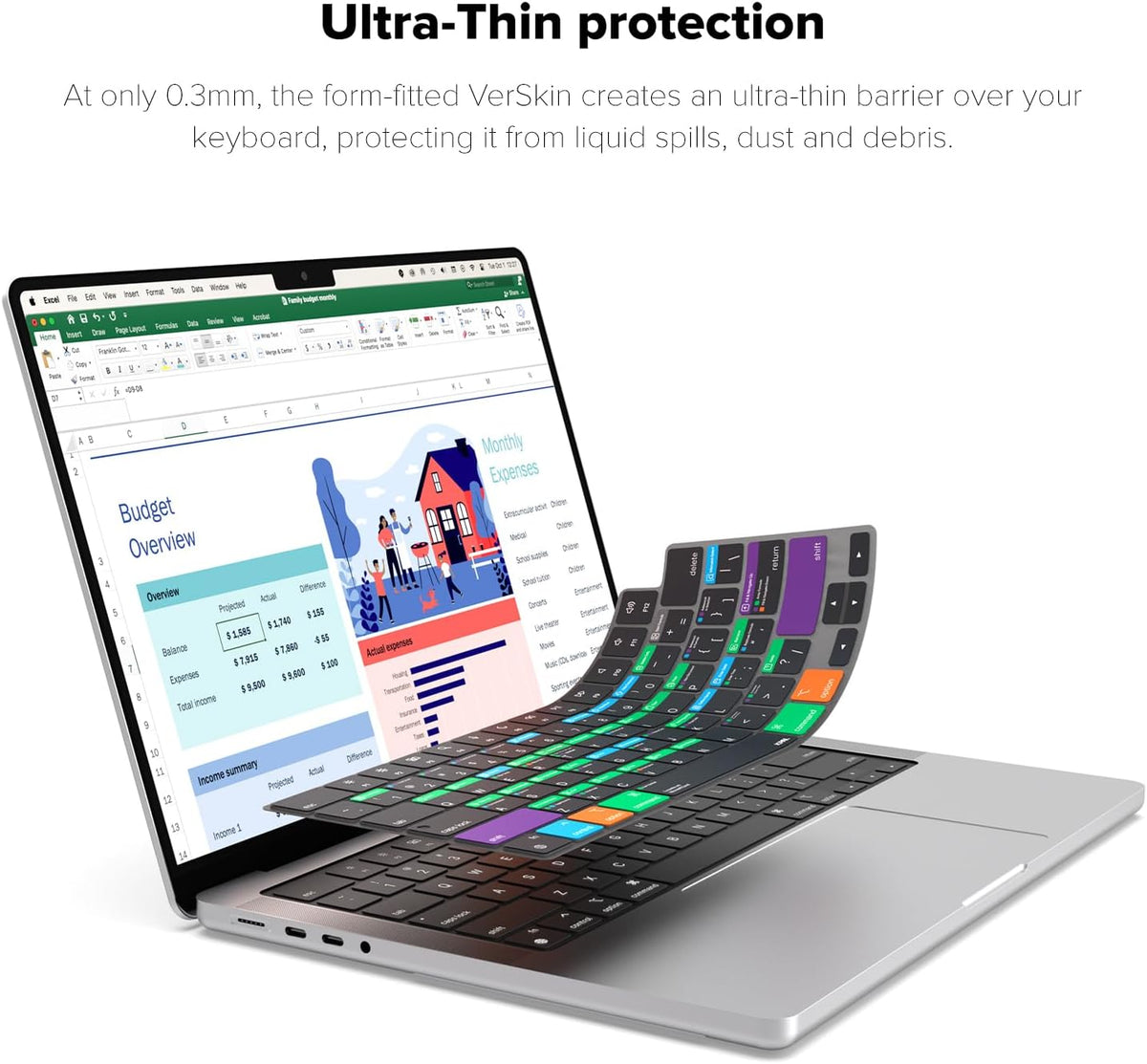 JCPal Microsoft Excel Shortcut Guide Keyboard Cover for Apple MacBook Pro 14 inch and MacBook Pro 16 inch (M1-M4 Models) and MacBook Air 13 inch and MacBook Air 15 inch (M2-M4 Models) (US-Layout)