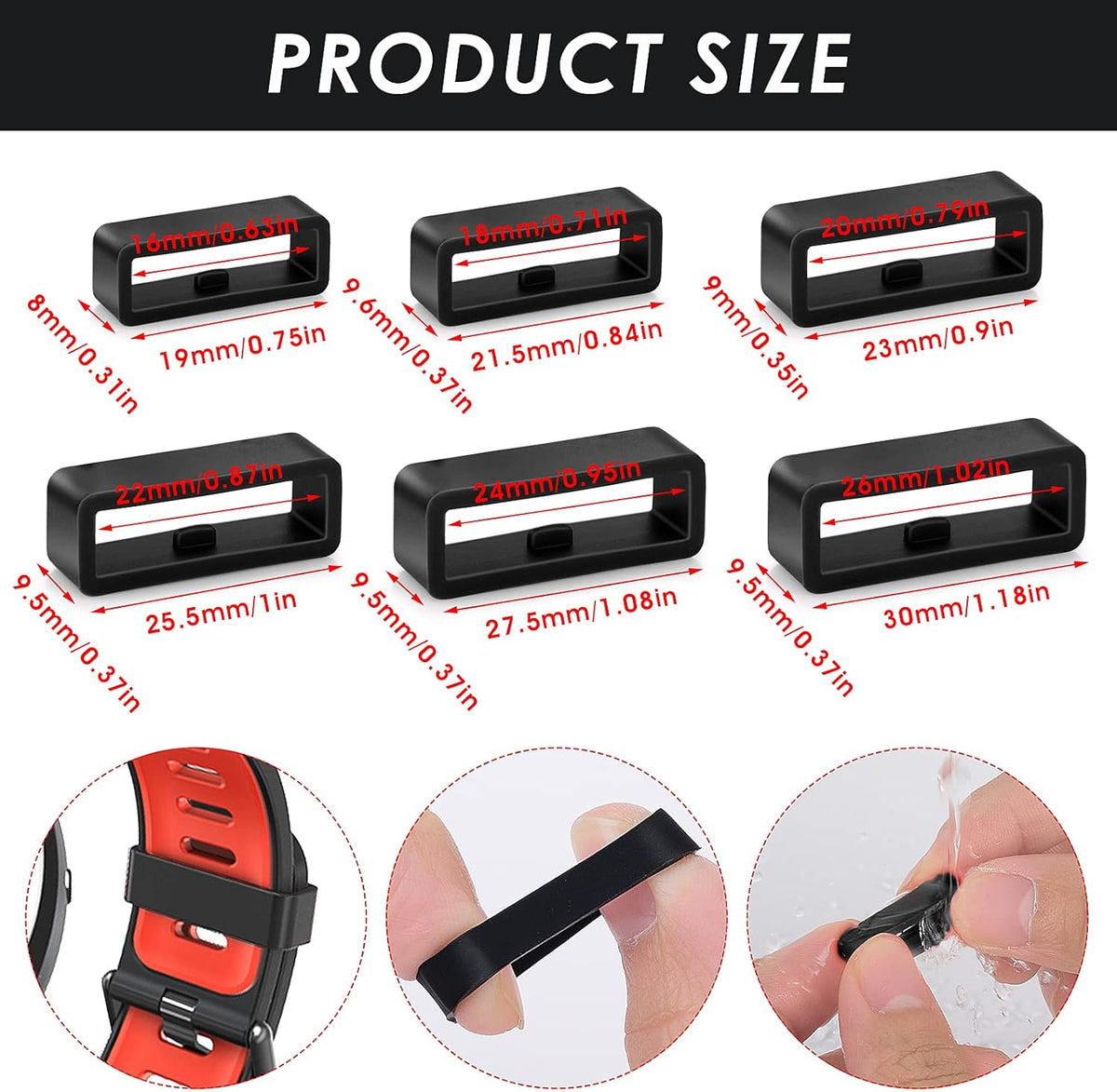 Silicone Watch Band Loops Watch Strap Keeper Replacement Fastener Rings for Universal Watch