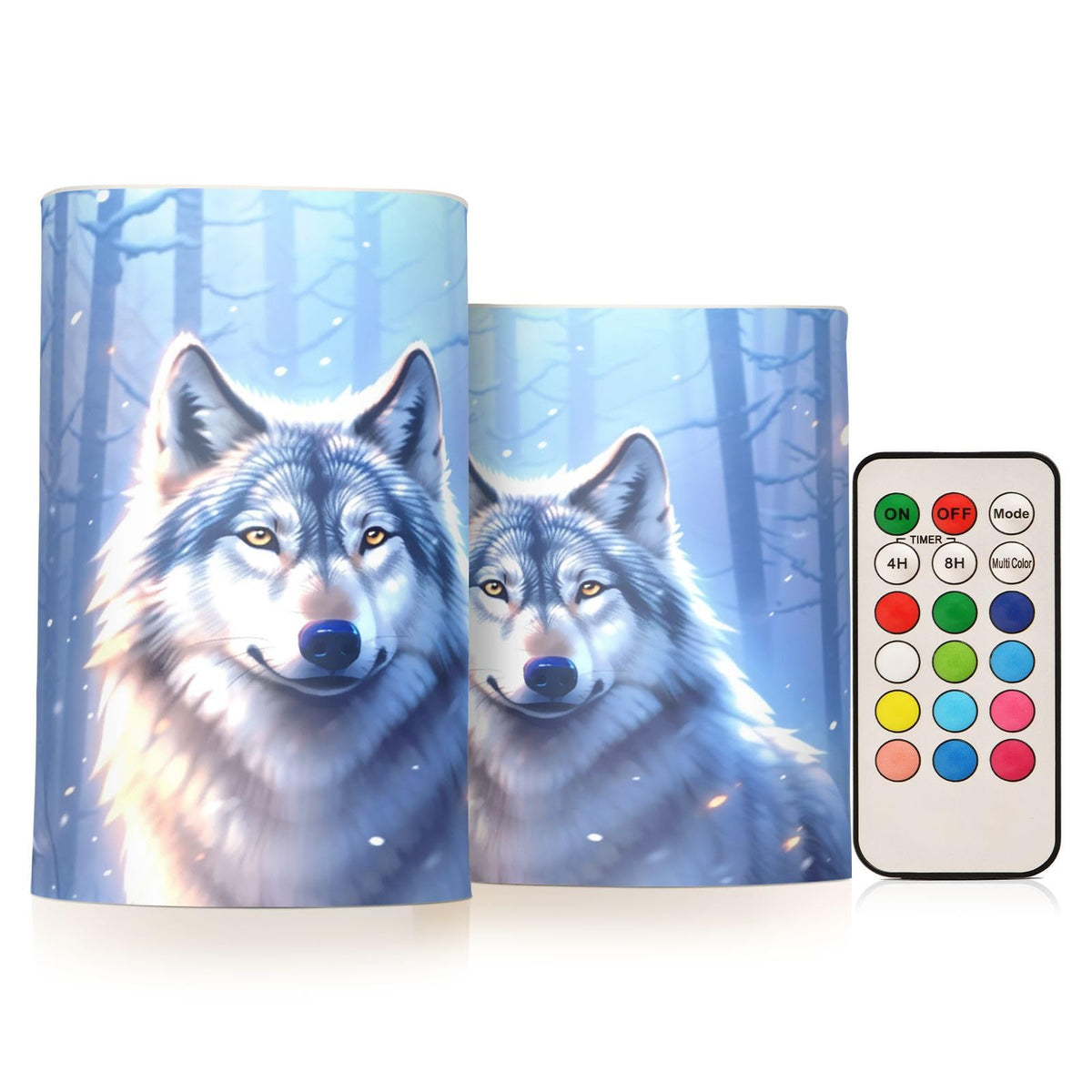 Boenle Flickering Flameless Candles, Wolf Winter Forest Led Candles With Remote Timer, Set Of 2 Battery Operated Candle For Vale