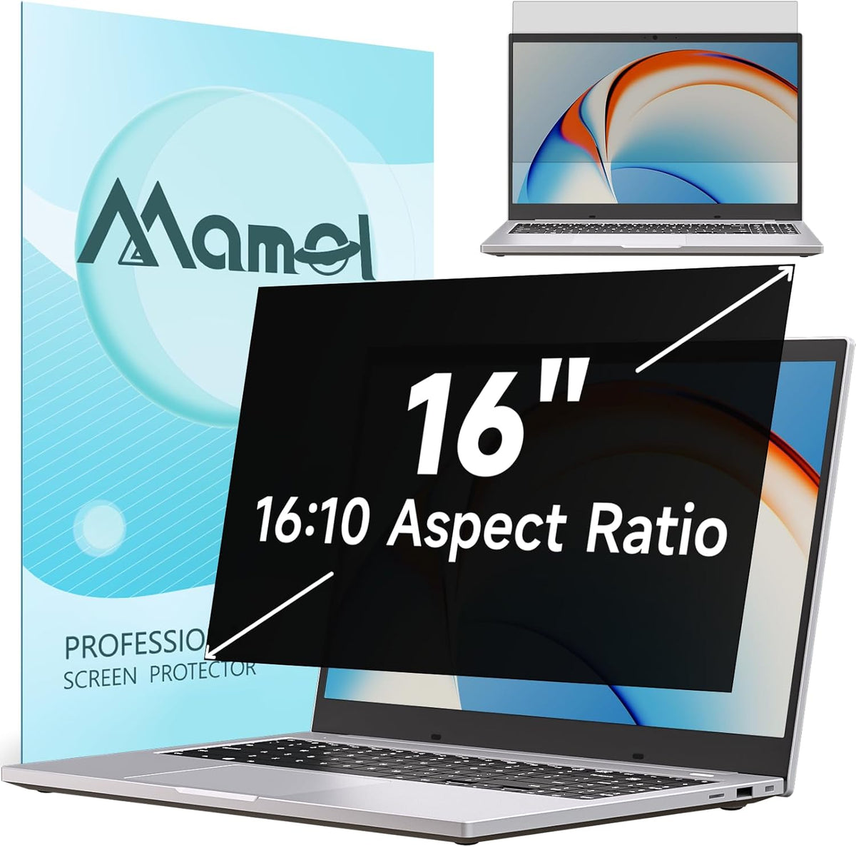 Nano Laptop Privacy Screen 16 Inch 16:10, No Glue Computer Monitor Privacy Shield, Matte Anti Glare Blue Light Filter Compatible with Lenovo Hp Dell Acer Asus Thinkpad Envy Xps