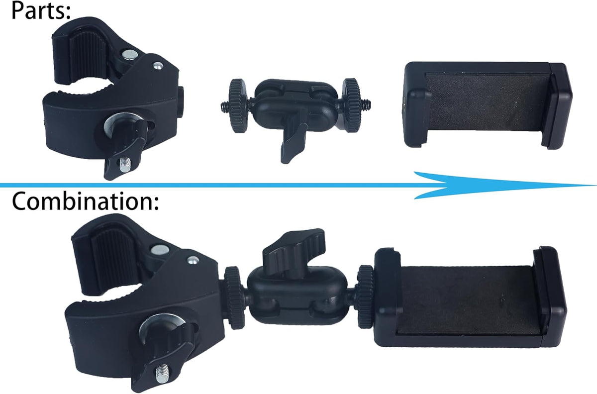 Phone Holder with Clamp for Golf Cart Universal Phone Mount Holder for Bicycle, Wheelchair, Stroller Mic Stand Phone Holder