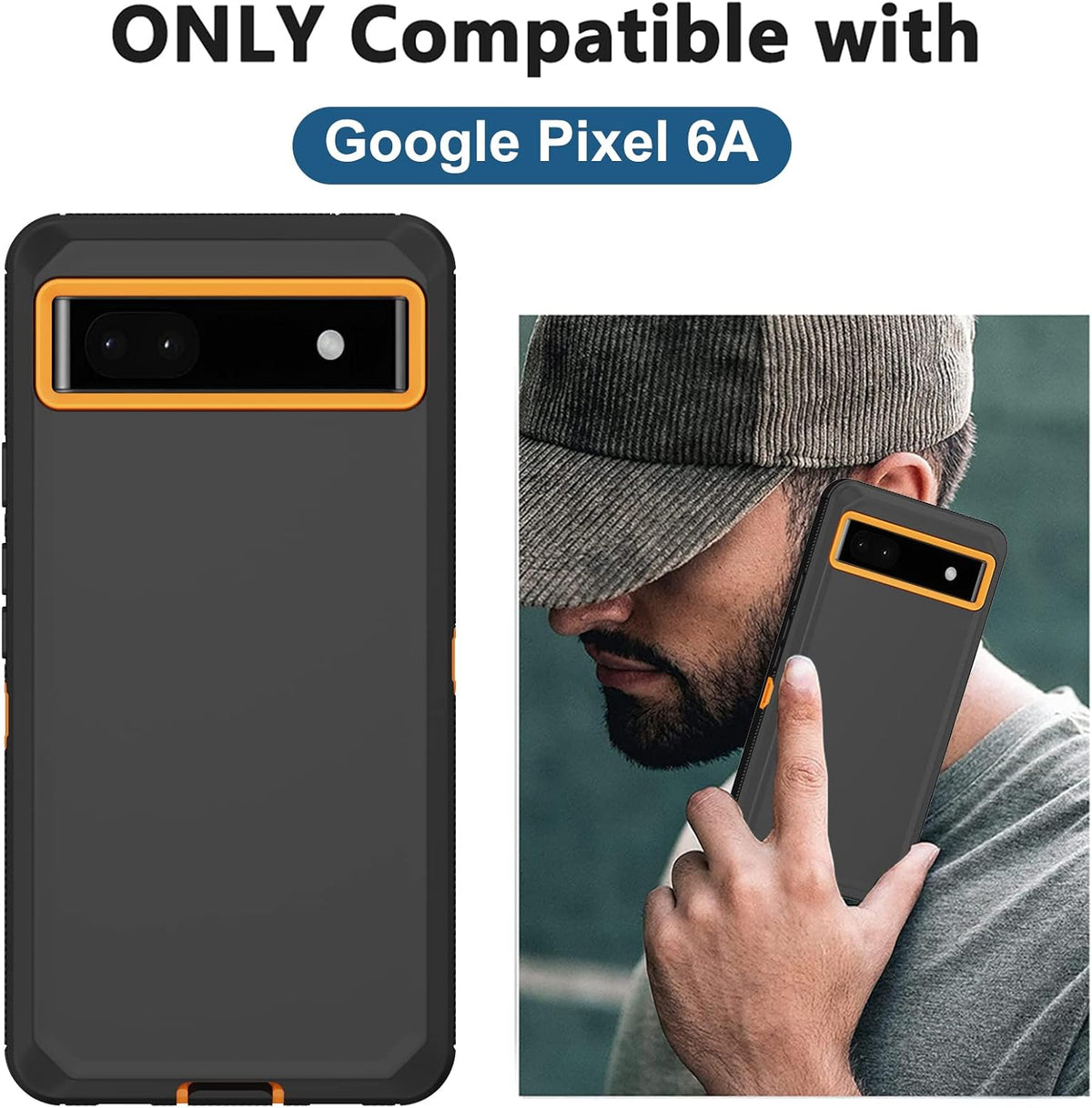 Shop Google Pixel 6A Case - Heavy Duty, Rugged, Shockproof, Dustproof, with Built-in Screen Protector - Orange.