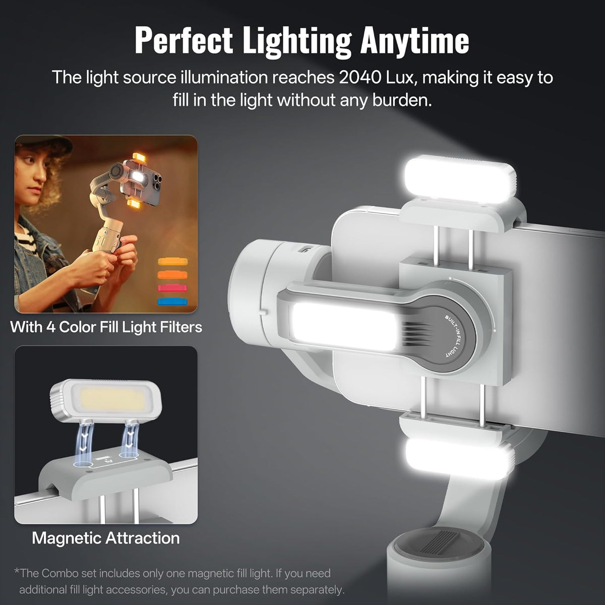 ZHIYUN CINEPEER Smooth 5E Combo Gimbal Stabilizer for iPhone, Android, Built-in Fill Light, Tripod, 3-Axis 300g Payload Phone Gimbal, Gesture Control, Vlogging Stabilizer for YouTube, TikTok