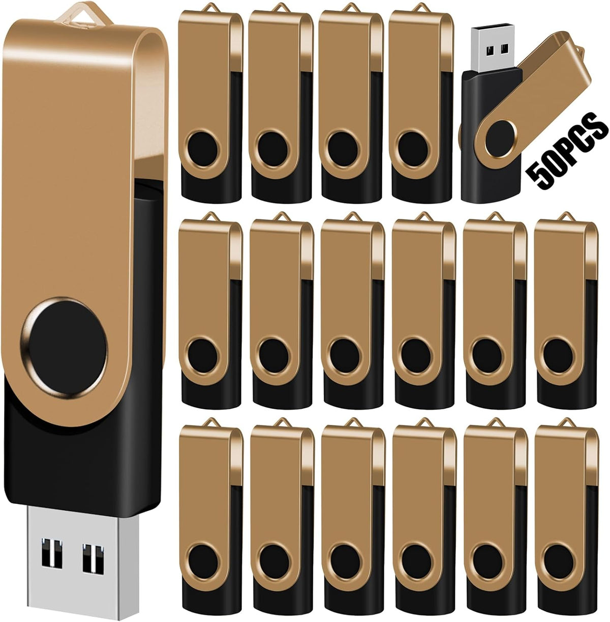 EASTBULL 8GB USB Flash Drive Bulk Thumb Drives 50 Pack with Lanyards USB 2.0 Memory Sticks Zip Drive Pen Drive for Storage and Backup Glod 50PCS 8GB