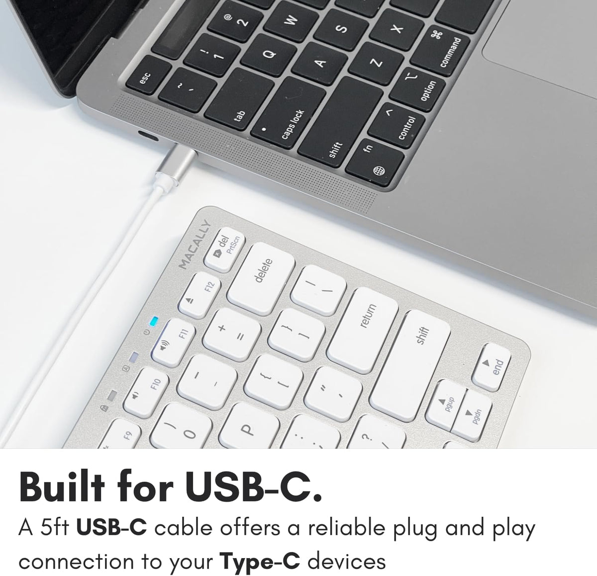 Macally Small USB C Keyboard, Plug & Play Wired Apple Keyboard for Mac mini, MacBook Pro/Air, iMac, iPad, Windows