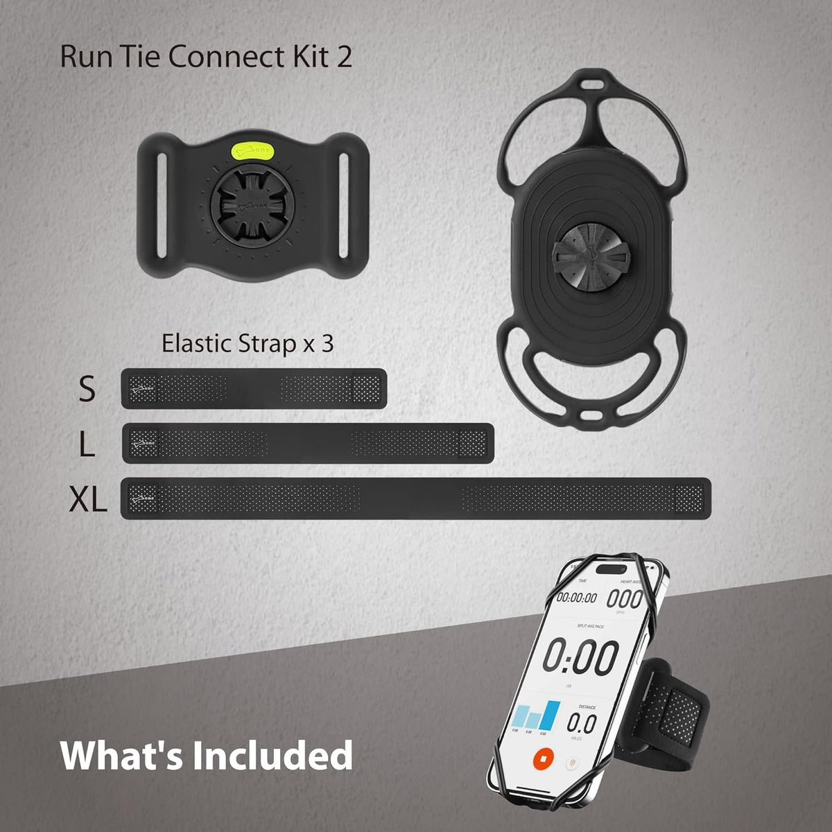 BONE Run Tie Connect Kit 2, Running Cell Phone Holder, Detachable & 360° Rotatable Sport Armband, Skin-Friendly Silicone Workout Phone Carrier Compatible with Most Smartphones (Connection Kit)
