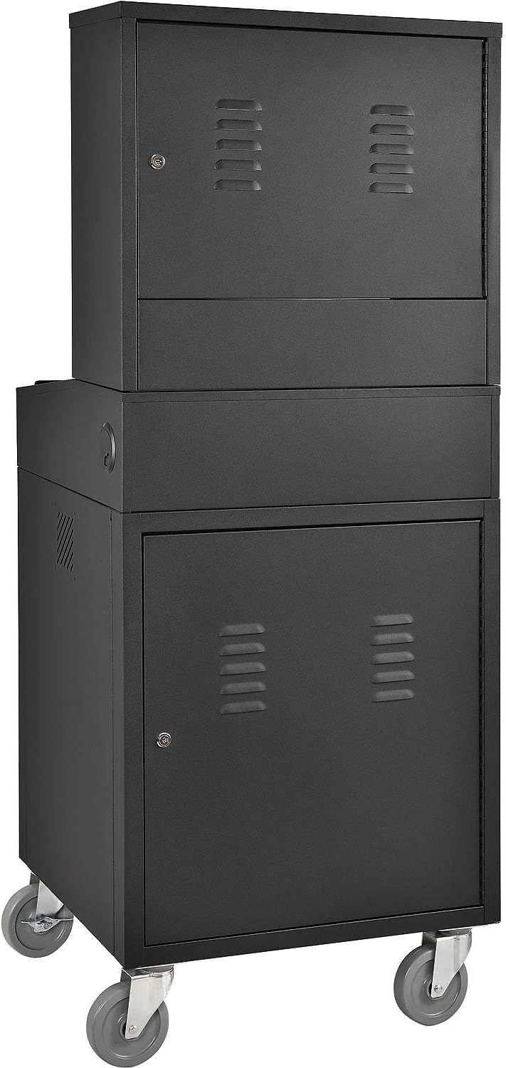 Global Industrial Mobile Security LCD Computer Cabinet Enclosure for 24" Diagonal Monitors, Steel Construction, Black Powder Coat Finish, 24-1/2"W x 22-1/2"D x 62-3/4"H