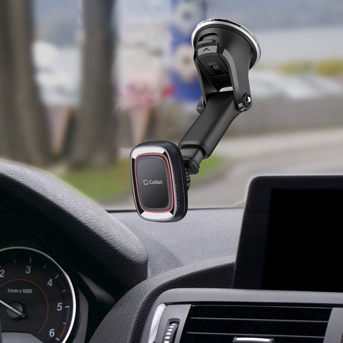 Cellet Magnetic Car Phone Mount, Dashboard & Windshield, Suction Cup Car Phone Holder, Telescopic Long-Arm Compatible with iPhone Samsung Galaxy