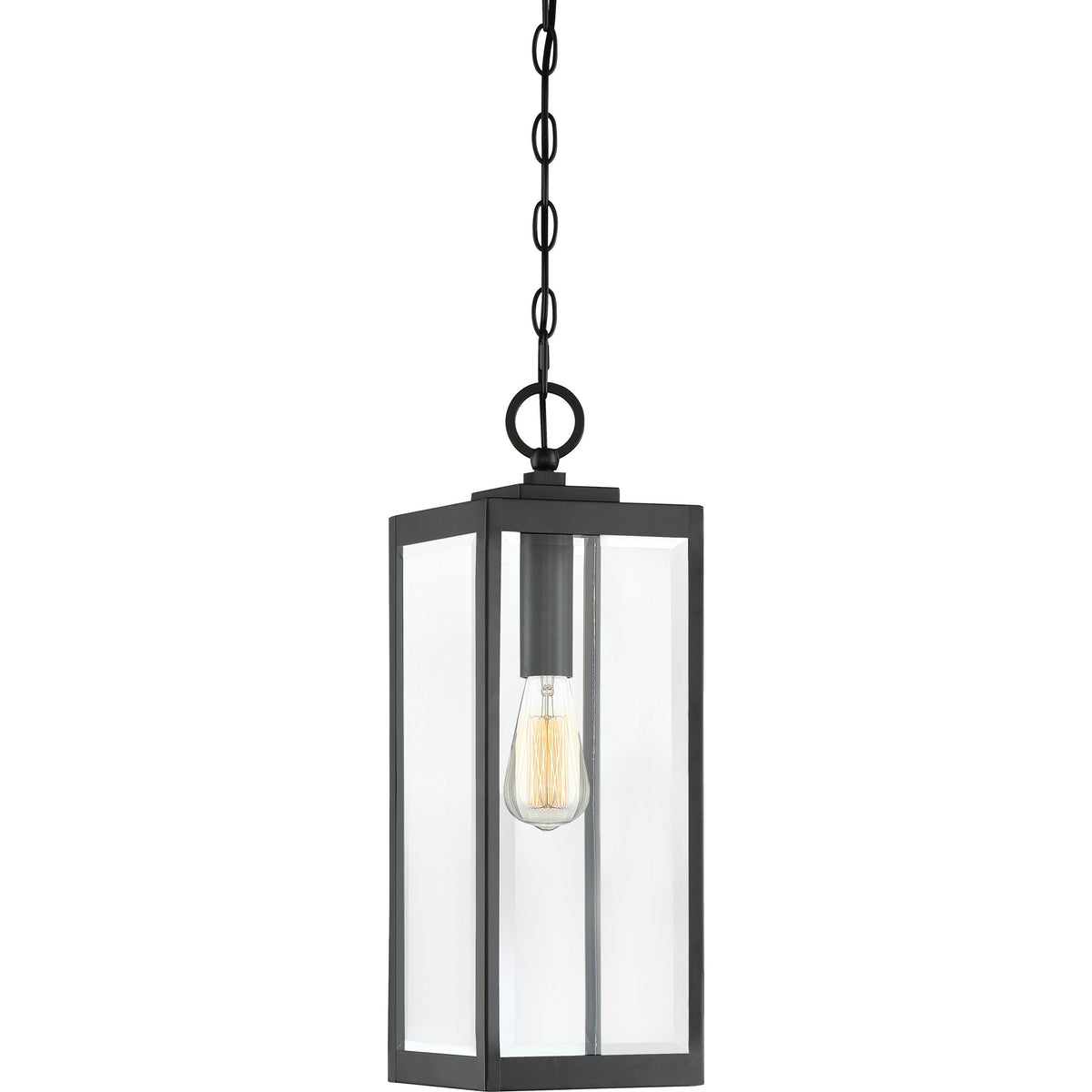 Quoizel Westover Outdoor Hanging Lantern, 21 Inch 1-Light Earth Black Modern Ceiling Mount Light, Clear Beveled Glass, Max Hanging Height 122"