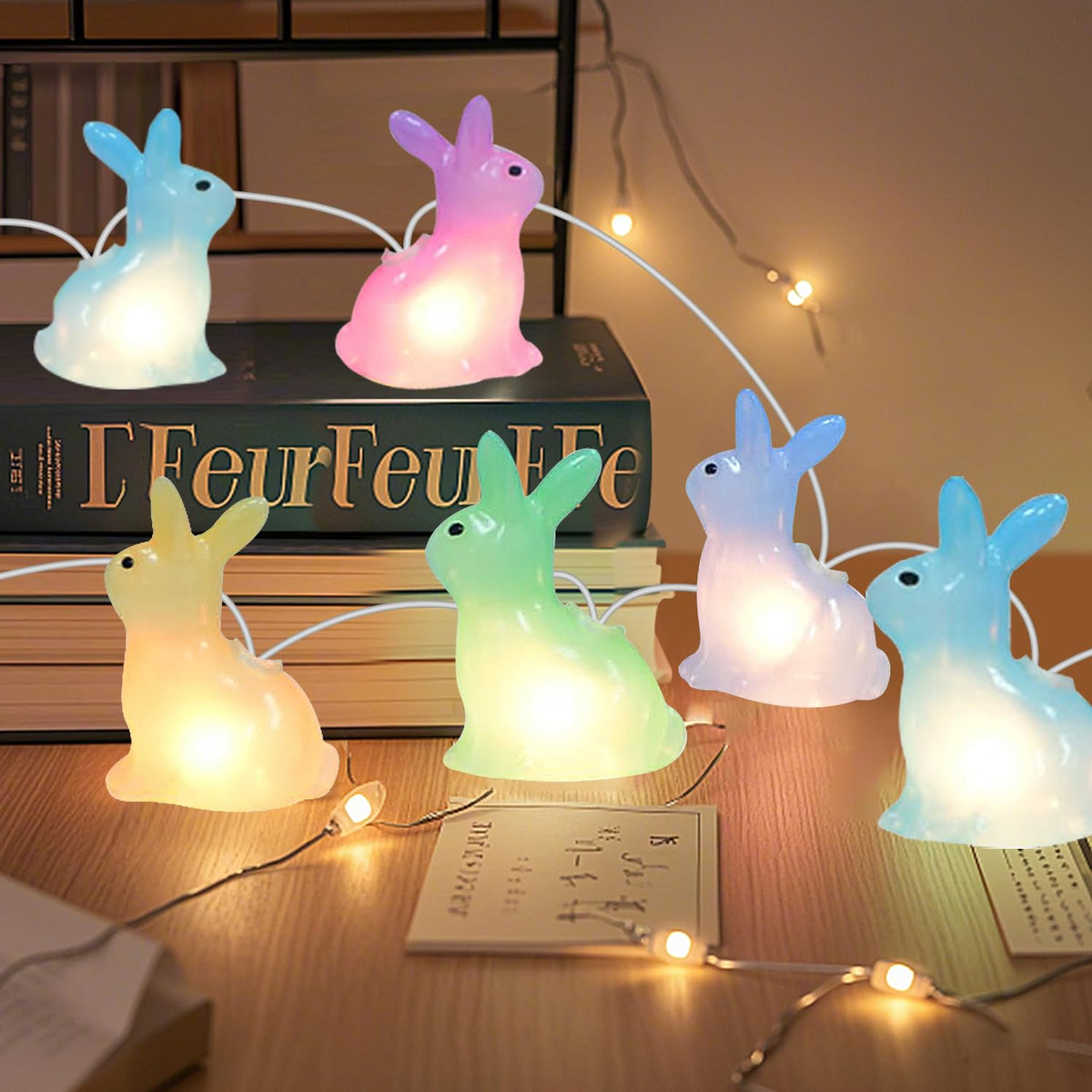 8.5FT Easter Decorations Bunny Lights, 10Pcs LED Pastel Easter Bunny Lights Plug in, Easters Light String for Spring Themed Party Garden Patio Easters