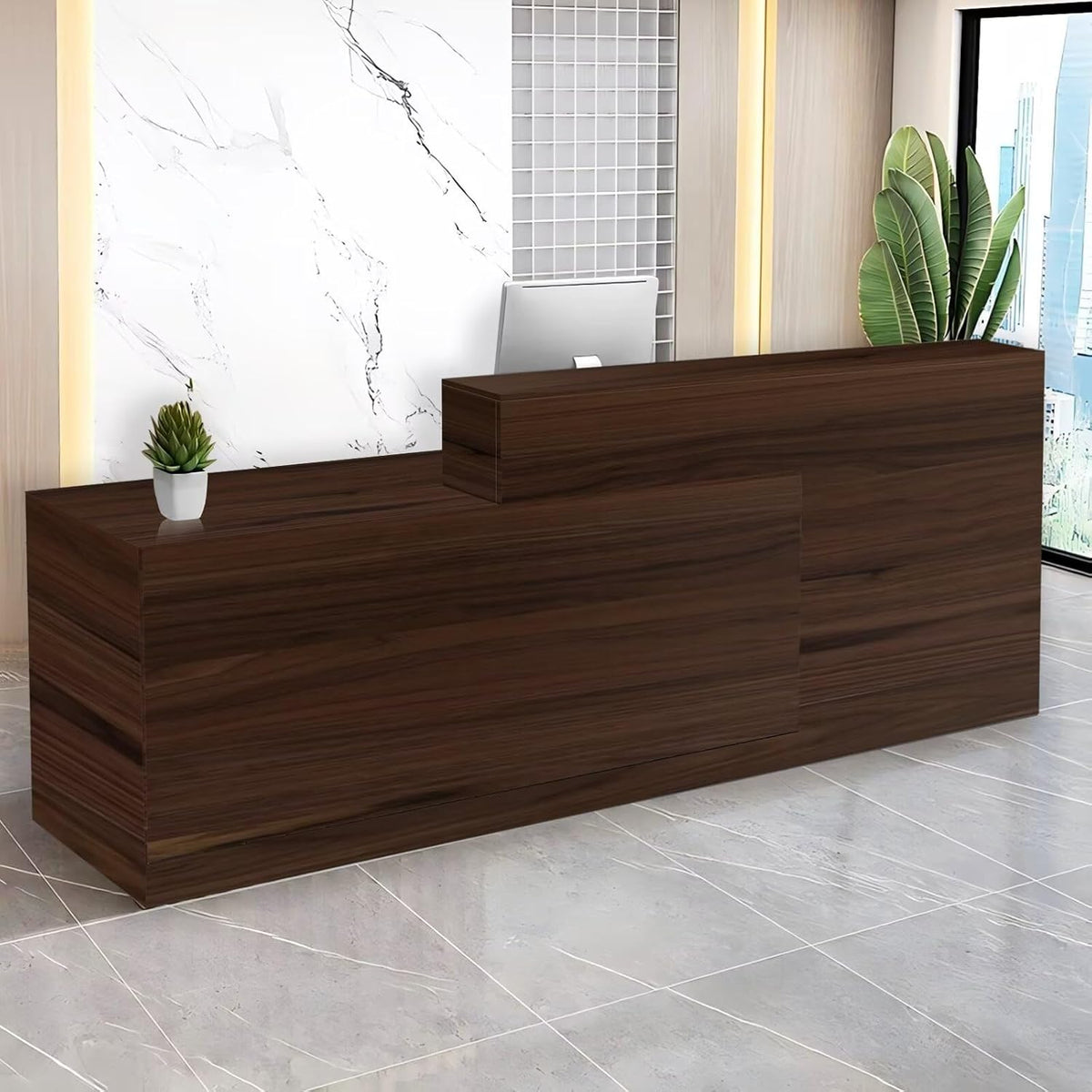 Reception Desk with Counter Modern Checkout Counter with Lockable Drawer Keyboard Tray Receptionist Desk for Office Salon Reception Table B Left 79inch/200cm