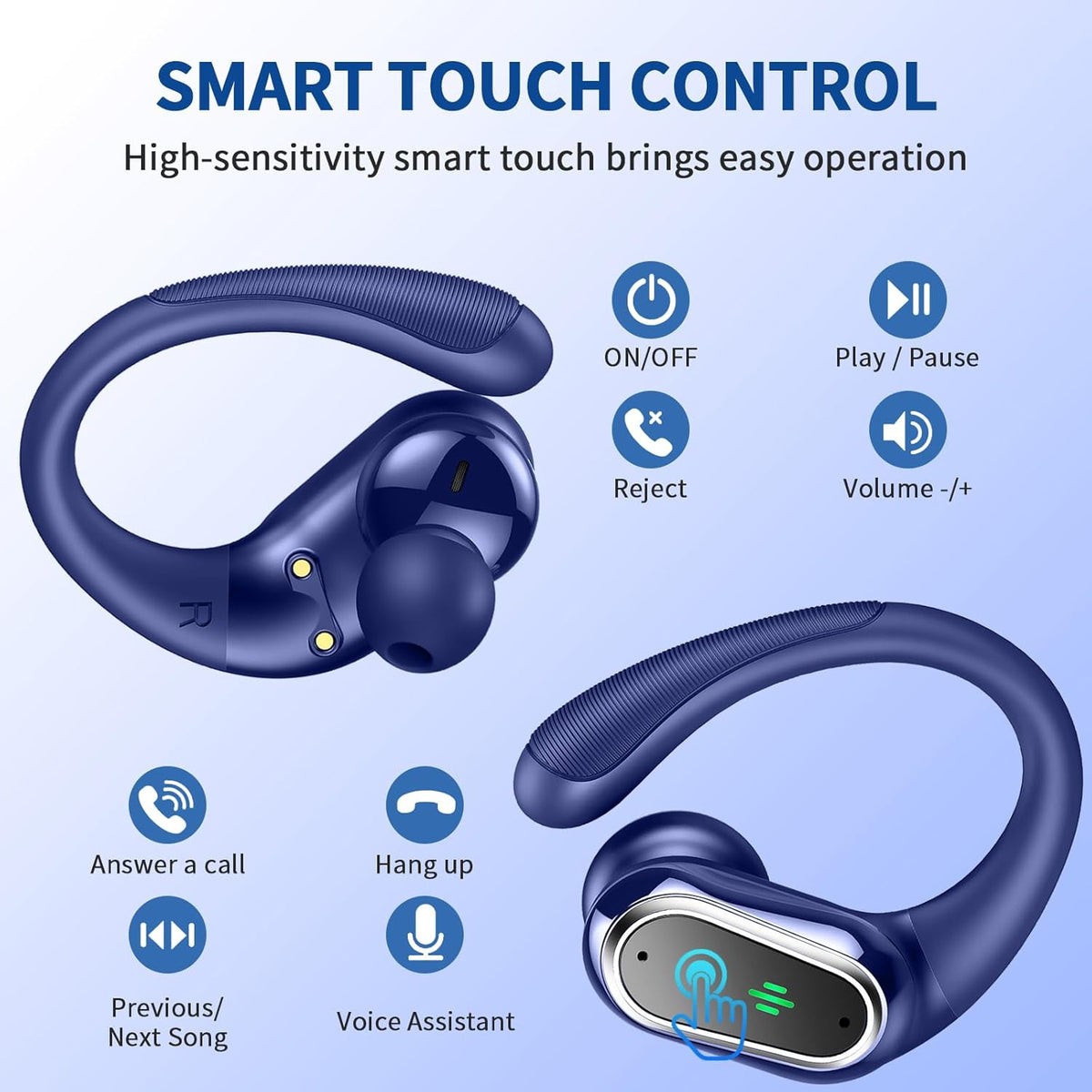 Wireless Earbuds, 2025 Bluetooth 5.4 Headphones Sport, Bluetooth Earbuds with ENC Noise Canceling Mic, 50H Stereo Wireless Headphones IP7 Waterproof with Earhooks, Dual LED Display for Workout/Running