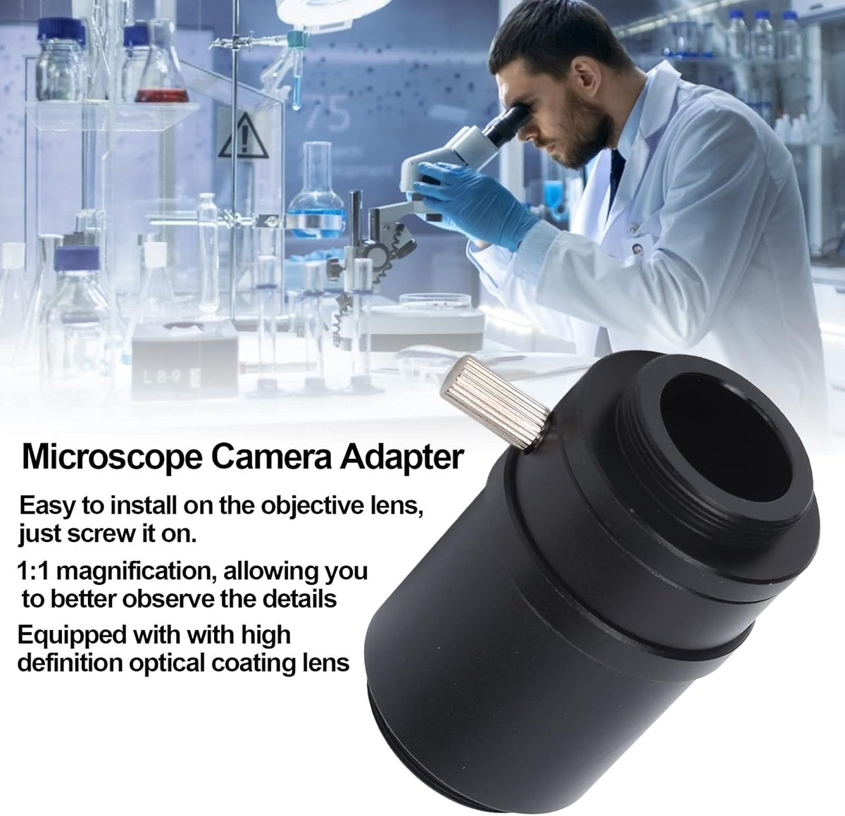 Microscope Adapter, 1× C Mount Lens Adapter for CCD Camera and Trinocular Stereo Microscope