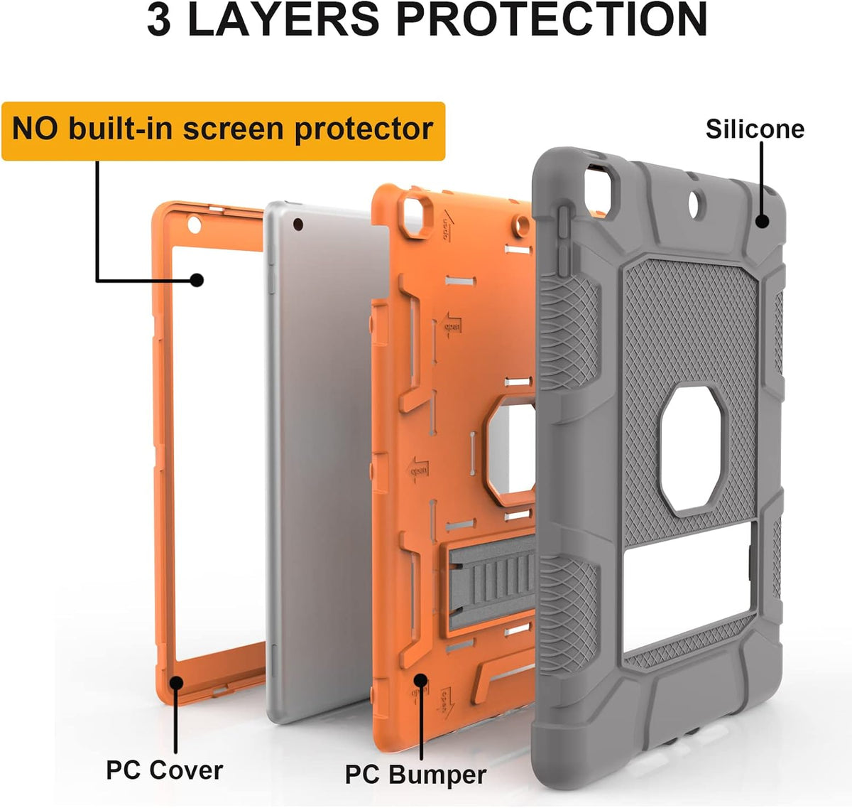 Rantice iPad 9th Generation Case, iPad 8th Generation Case, iPad 7th Generation Case, Hybrid Shockproof Rugged Drop Protection Cover with Kickstand for iPad 10.2'' (Gray+Orange)