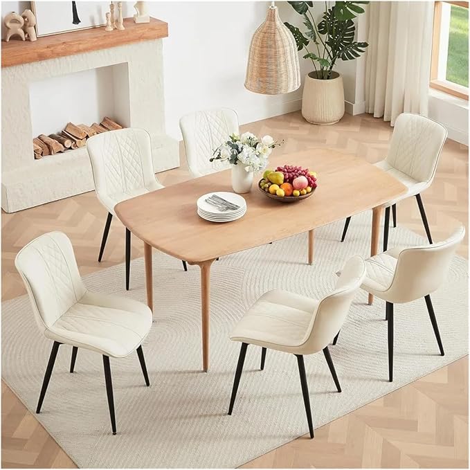 Adjustable Office Computer Chair with Armrest 2pcs Leather Upholstered Dining Chairs with Solid Metal Legs Curved Backrest(Beige)