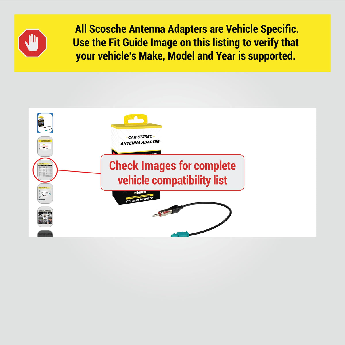 Scosche VWA3B Antenna Adapter for Aftermarket Car Stereo Compatible with Select 2001-19 Domestic and European Vehicles - Radio Antenna Adapter - See