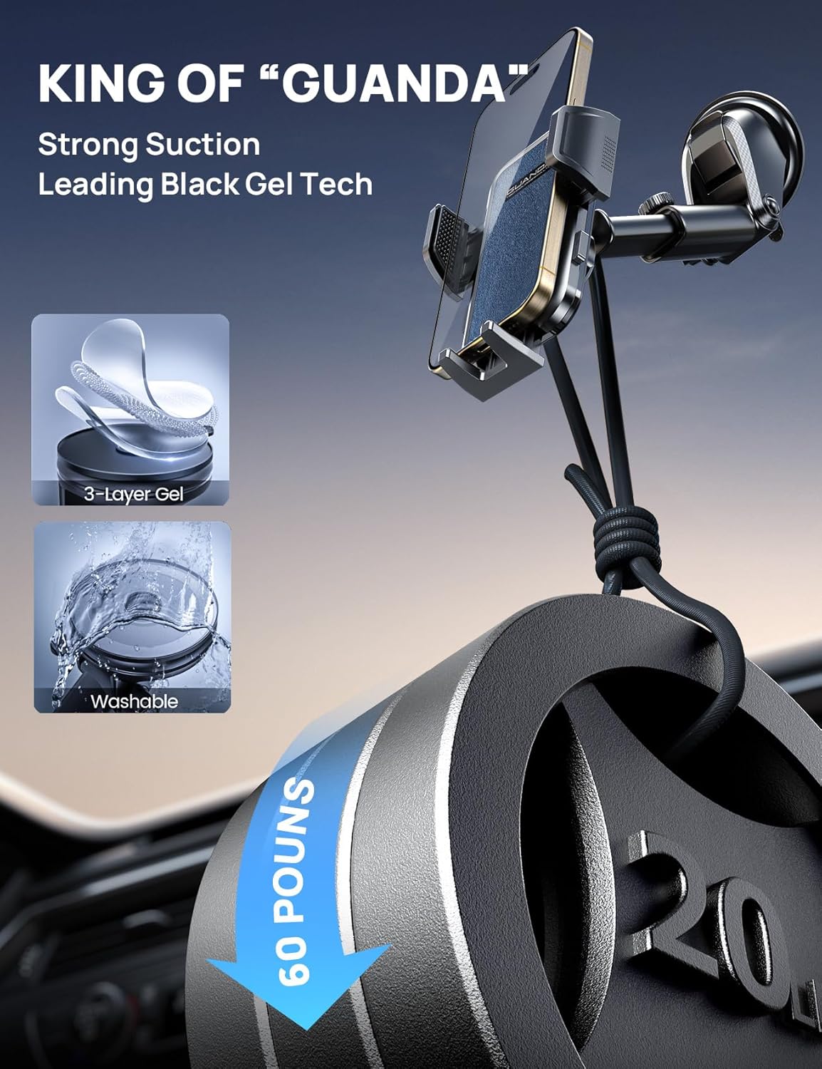 [2025 New] Dashboard Phone Holders for Your Car [Military Grade Stable] Phone Holders for Your Car, Non-Slip Silicone Carbon Fiber Car Phone Mount, Rotatable Suction Cup for All Phone, Blue