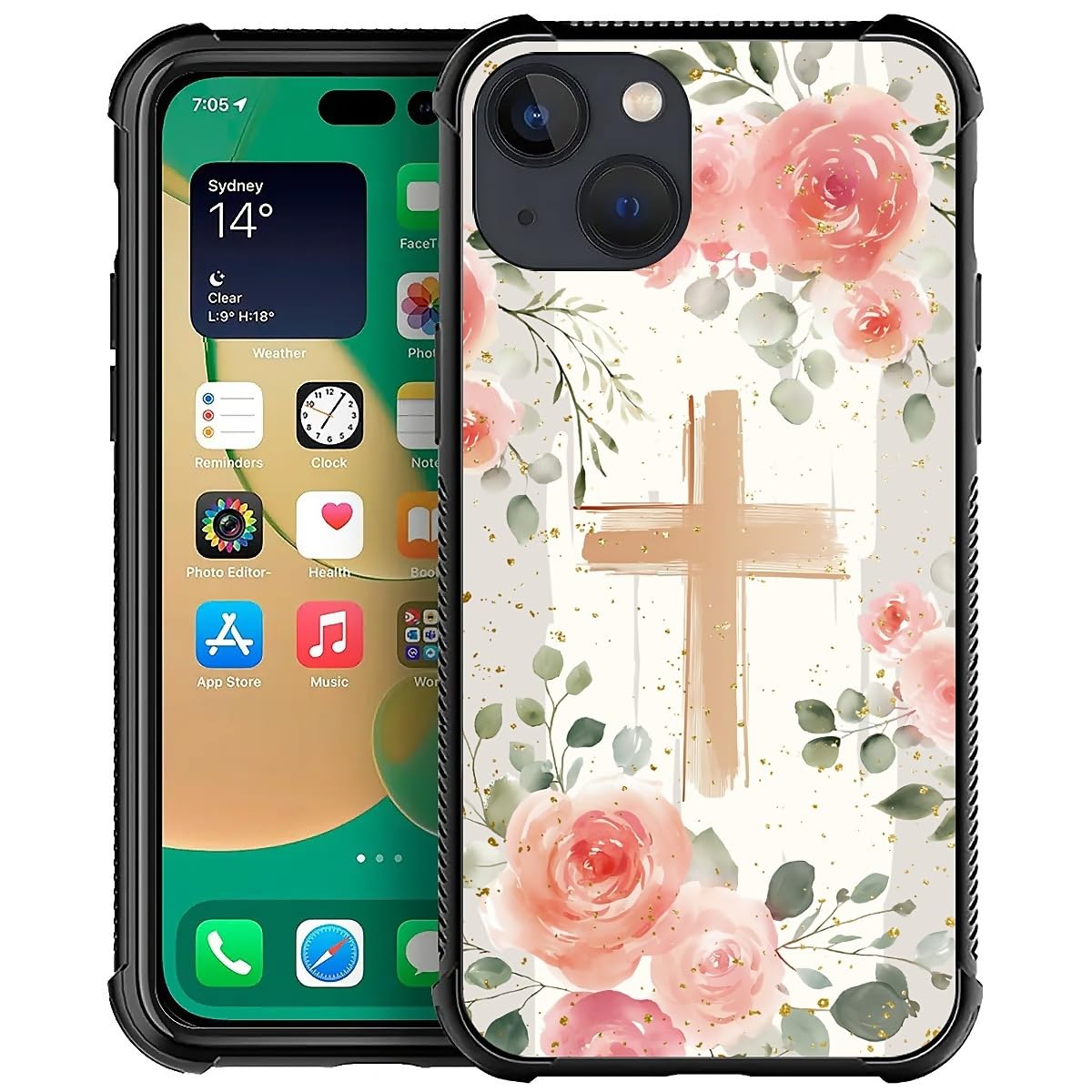 Deaorew For Iphone 15 Plus Case | Classic Slim Cover Design | Christian Cross Pink Roses