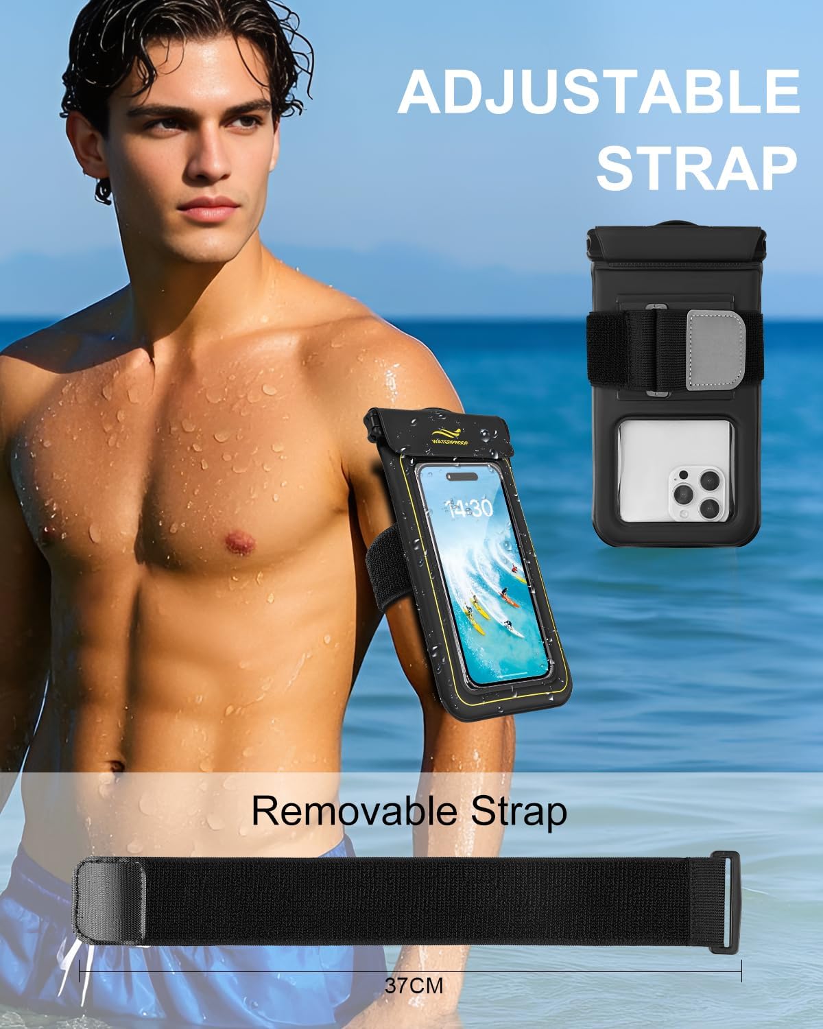 2-in-1 Waterproof Phone Pouch & Phone Armband Floating, Underwater Water proof Phone Cases with Detachable Strap, Waterproof Bags Up to 6.9", Beach Vacation Essentials Water Park Essentials