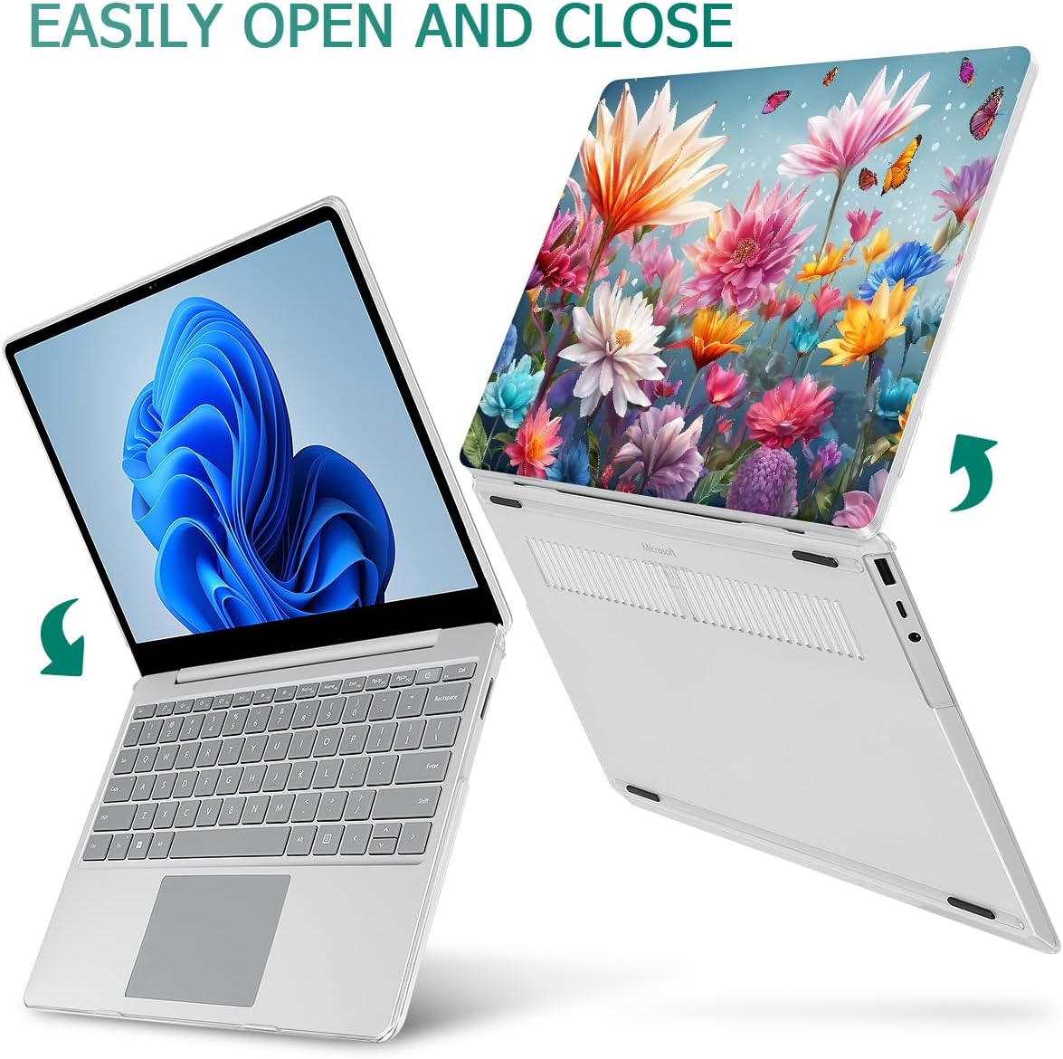 Tuiklol Case for 15 Inch Microsoft Surface Laptop 5/4/3 2022-2020, Model 1979/1953/1872/1873 Hard Shell Cover, Keyboard Cover+Screen Protector+Dust Plugs,Multicolored Floral