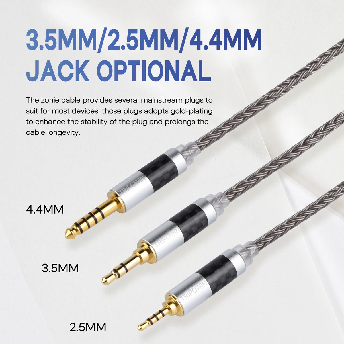 Linsoul Tripowin Zonie IEM Cable, 16 Core Silver Plated Earphone Upgraded Cords, 1.25m SPC in Ear Monitor Cable for 7hz Zero:2 Orchestra Lite Cadenza