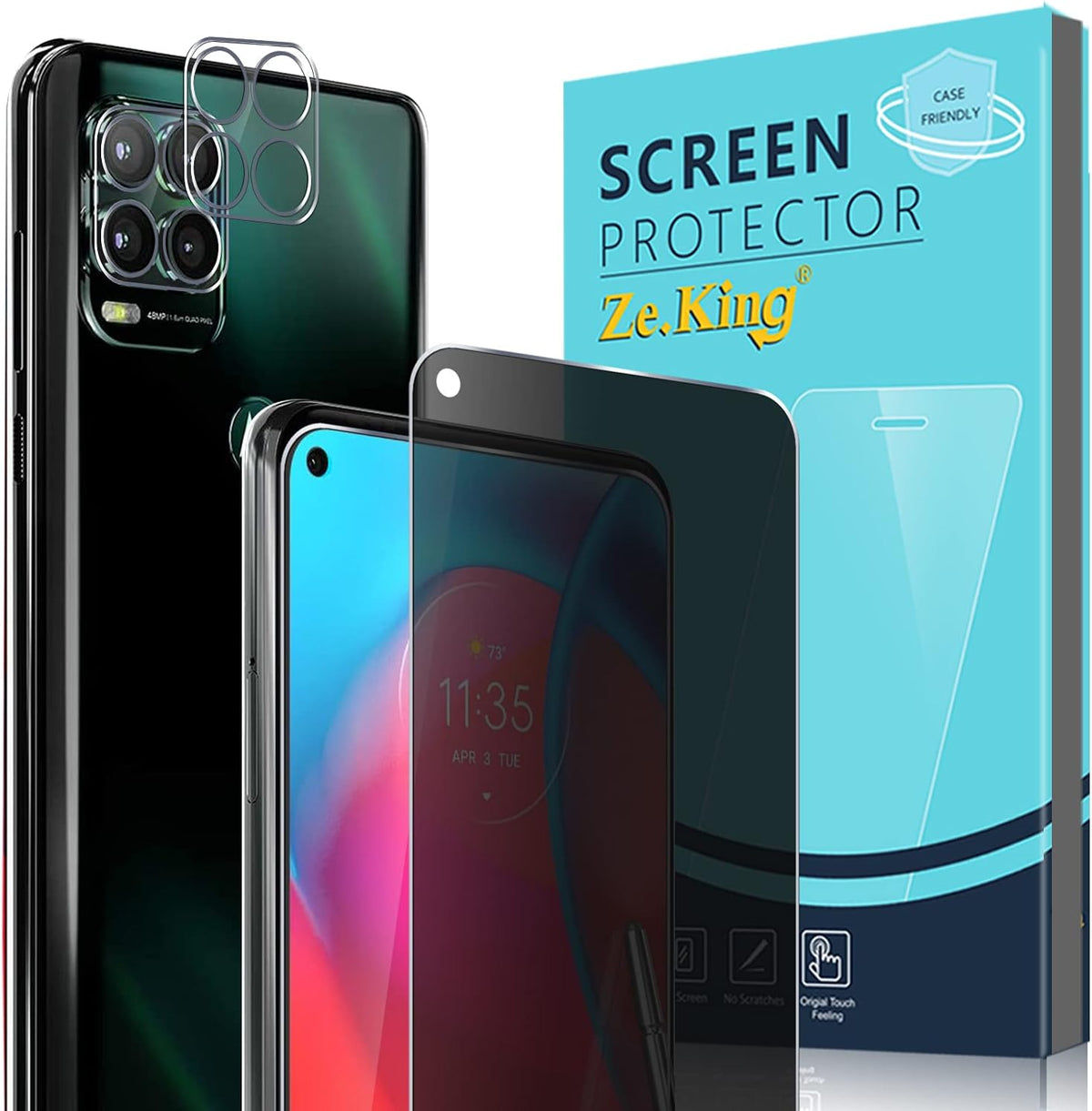 Zeking [2+2 Pack] for Moto G Stylus 5G Privacy Tempered Glass Screen Protector and Camera Lens Protector, Bubble Free