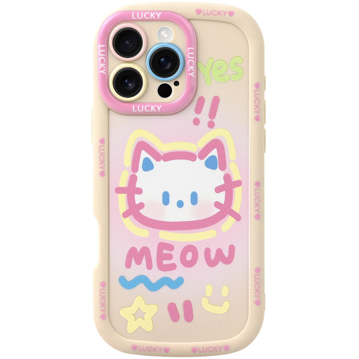Mouzor Cute Phone Case For Iphone 16 Pro, Big Head Kitty Cat, Animals Cartoon Soft Touch Tpu Shockproof Bumper Case Cover For Gi