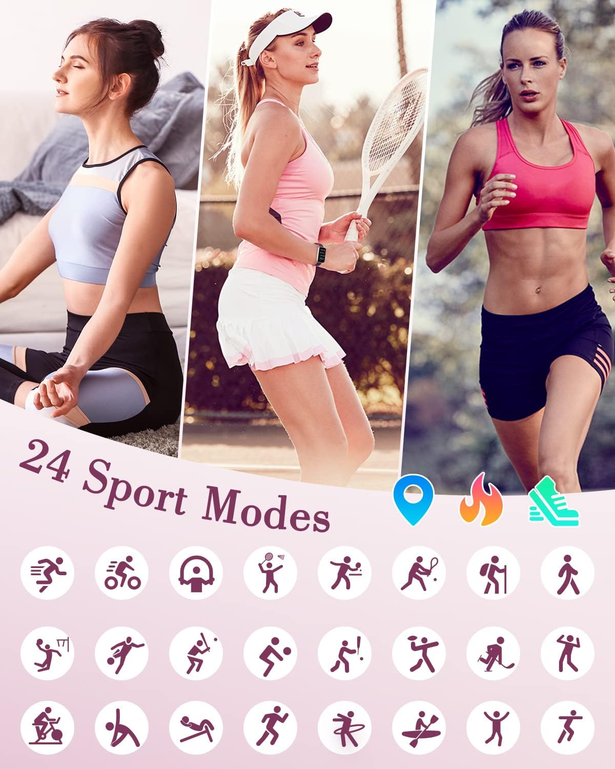 Smart Watches for Women, LYNN2 Fitness Tracker Watch Compatible with iPhone Android, Heart Rate Monitor, Waterproof