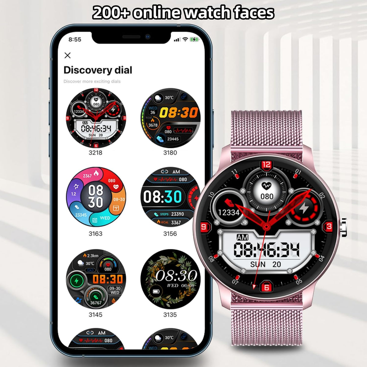 Smartwatch for Women, 1.3” Fitness Tracker with 100+ Sport Modes, IP67 Waterproof, Heart Rate & Sleep Monitor (Pink,