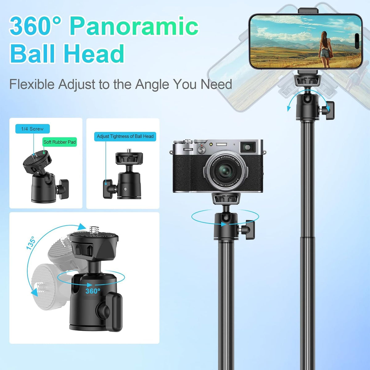 ailight Webcam Stand for Desk, Adjustable Camera Desk Stand Webcam Mount for Obsbot GoPro Anker insta Logitech Webcam C922 C930e C920S C920 C615 C960 C920x with 1/4" Thread