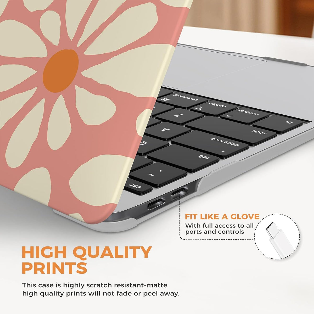 iCasso for MacBook Air 13 inch Case 2020 2019 2018 Release A2337 M1 A2179 A1932, Cute Flower Hard Shell Protective Case for MacBook Air 13.3 inch & Keyboard Cover & Screen Film, Daisy Orange
